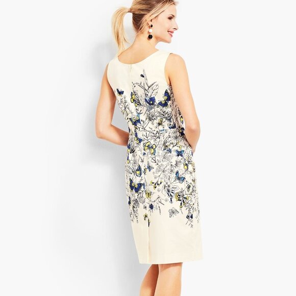 NWT Talbots Butterfly Spring Sateen Sheath Dress Cerulean Yellow White Size 4 P - Picture 3 of 9